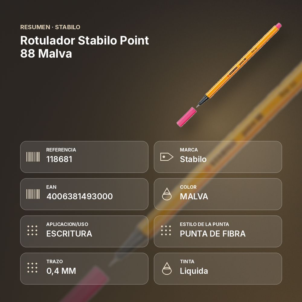 ROTULADOR STABILO POINT 88 MALVA  - resumen de atributos