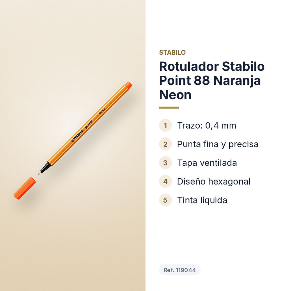 ROTULADOR STABILO POINT 88 NARANJA NEON  - características principales