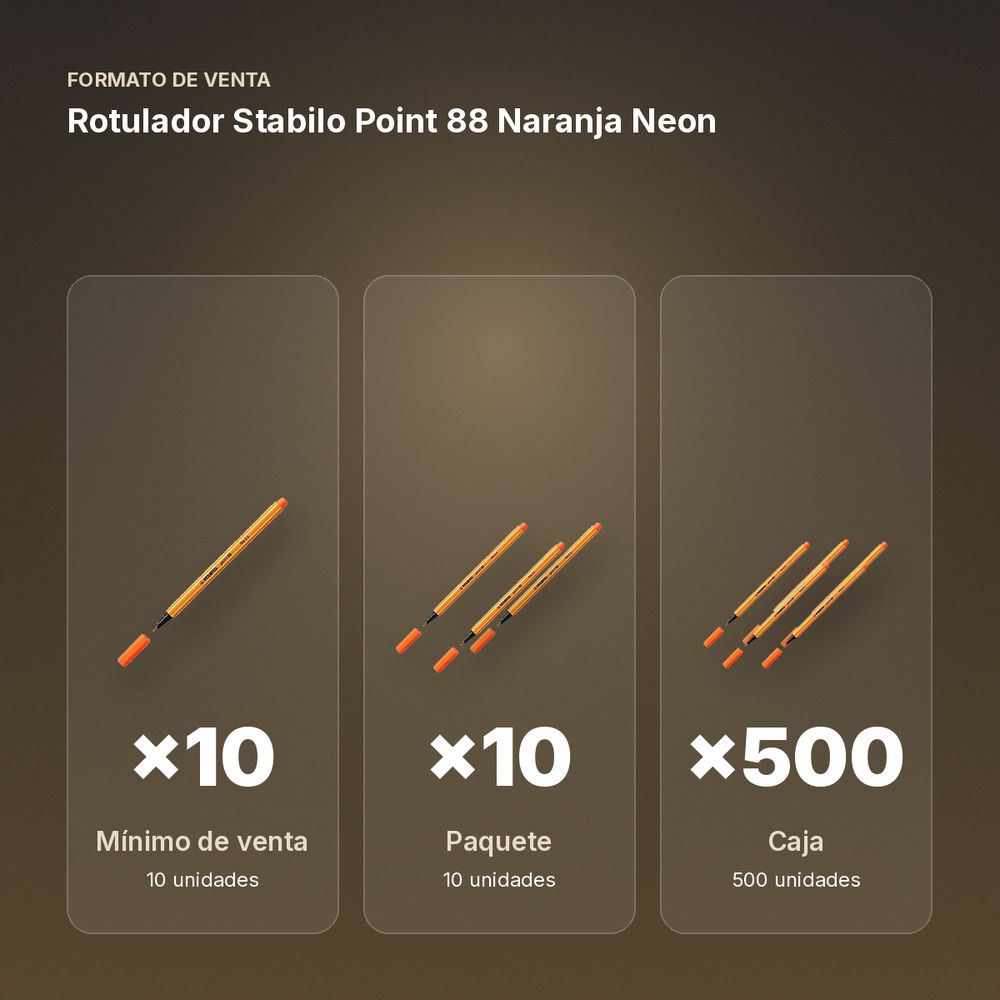 ROTULADOR STABILO POINT 88 NARANJA NEON  - formato de venta: paquete de 10, caja de 500