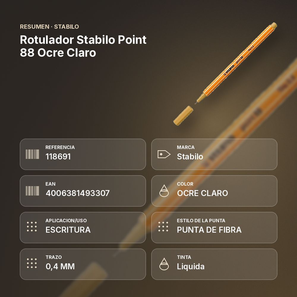 ROTULADOR STABILO POINT 88 OCRE CLARO  - resumen de atributos