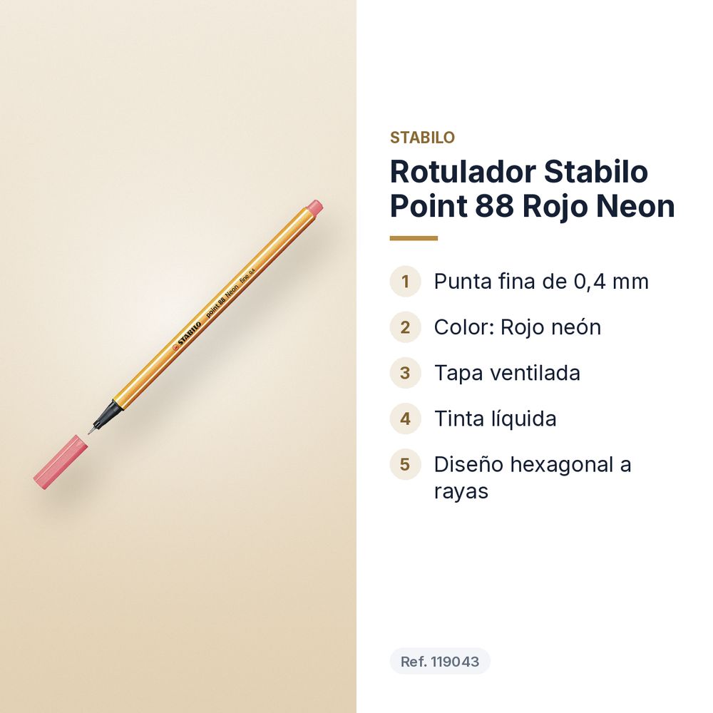 ROTULADOR STABILO POINT 88 ROJO NEON  - características principales