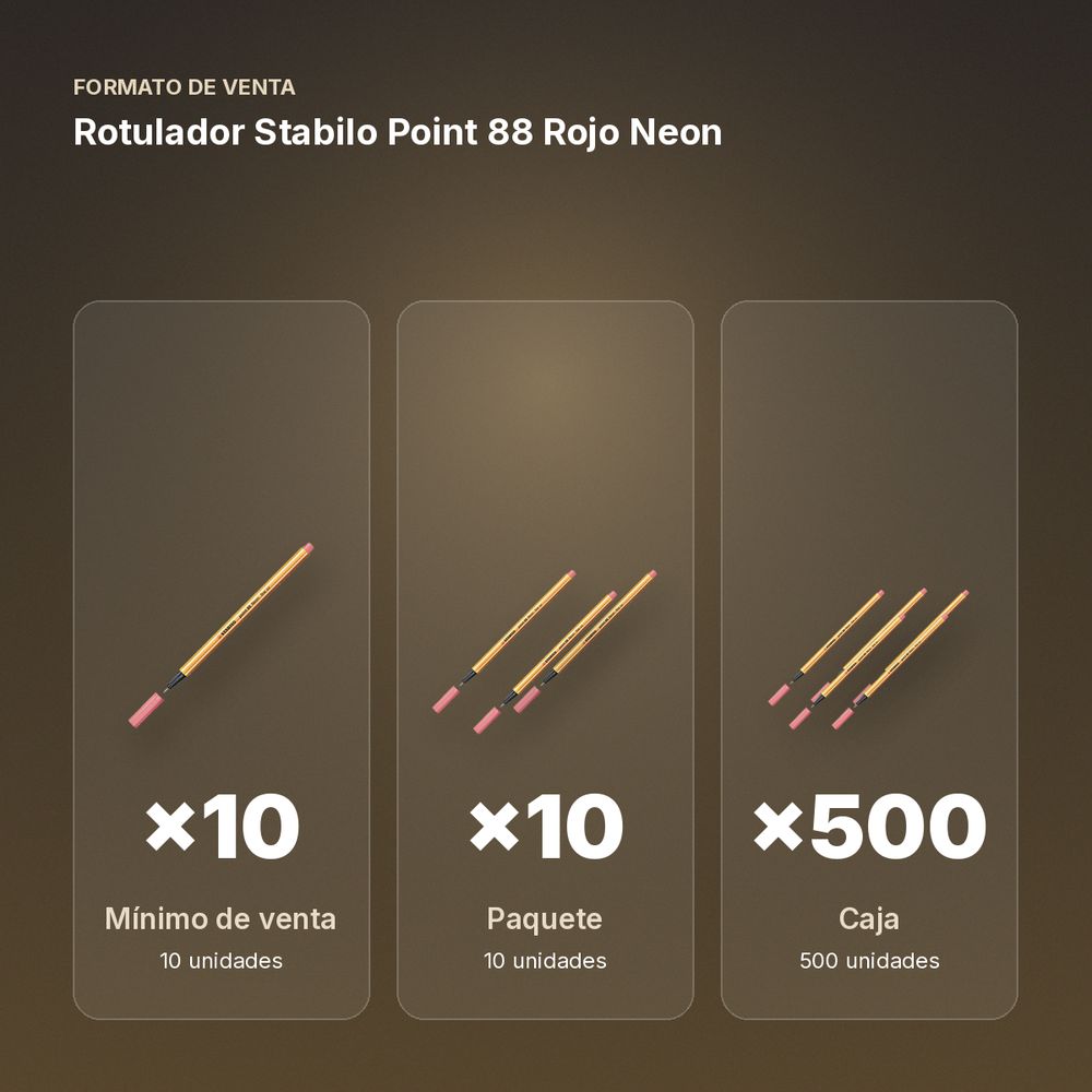 ROTULADOR STABILO POINT 88 ROJO NEON  - formato de venta: paquete de 10, caja de 500