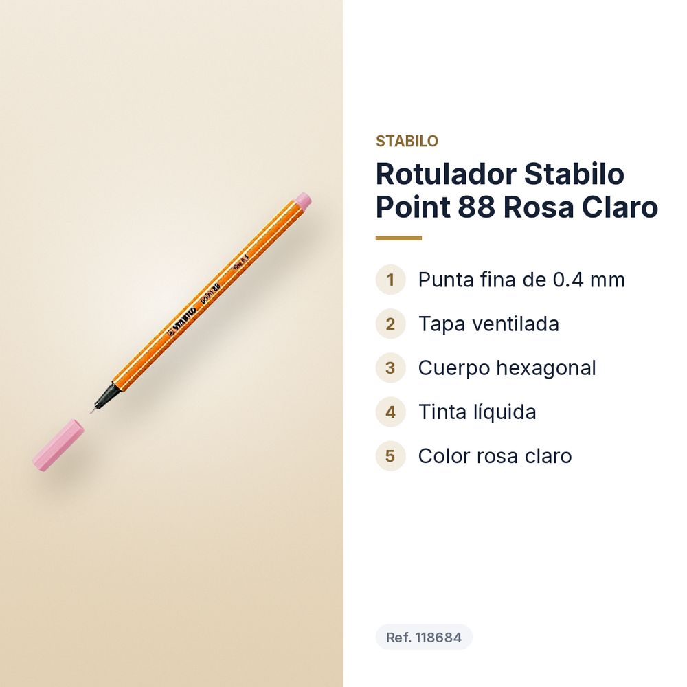 ROTULADOR STABILO POINT 88 ROSA CLARO - características principales