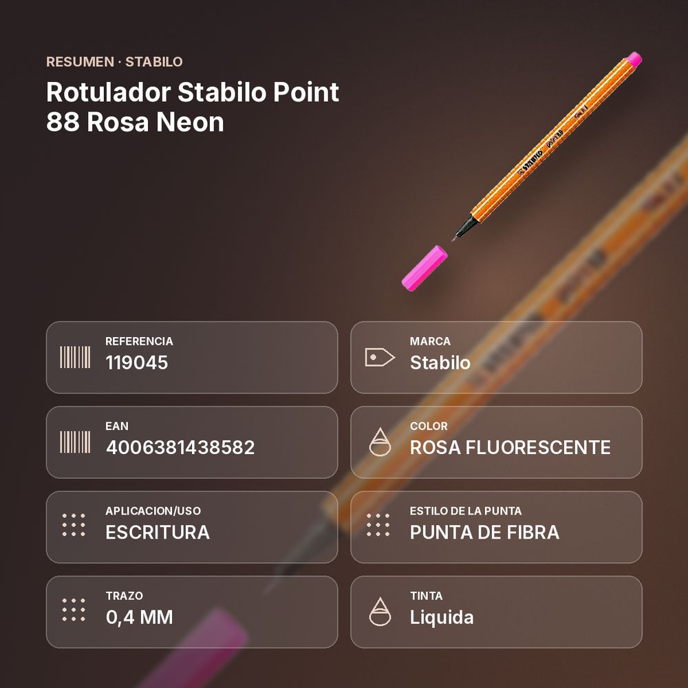 ROTULADOR STABILO POINT 88 ROSA NEON  - resumen de atributos