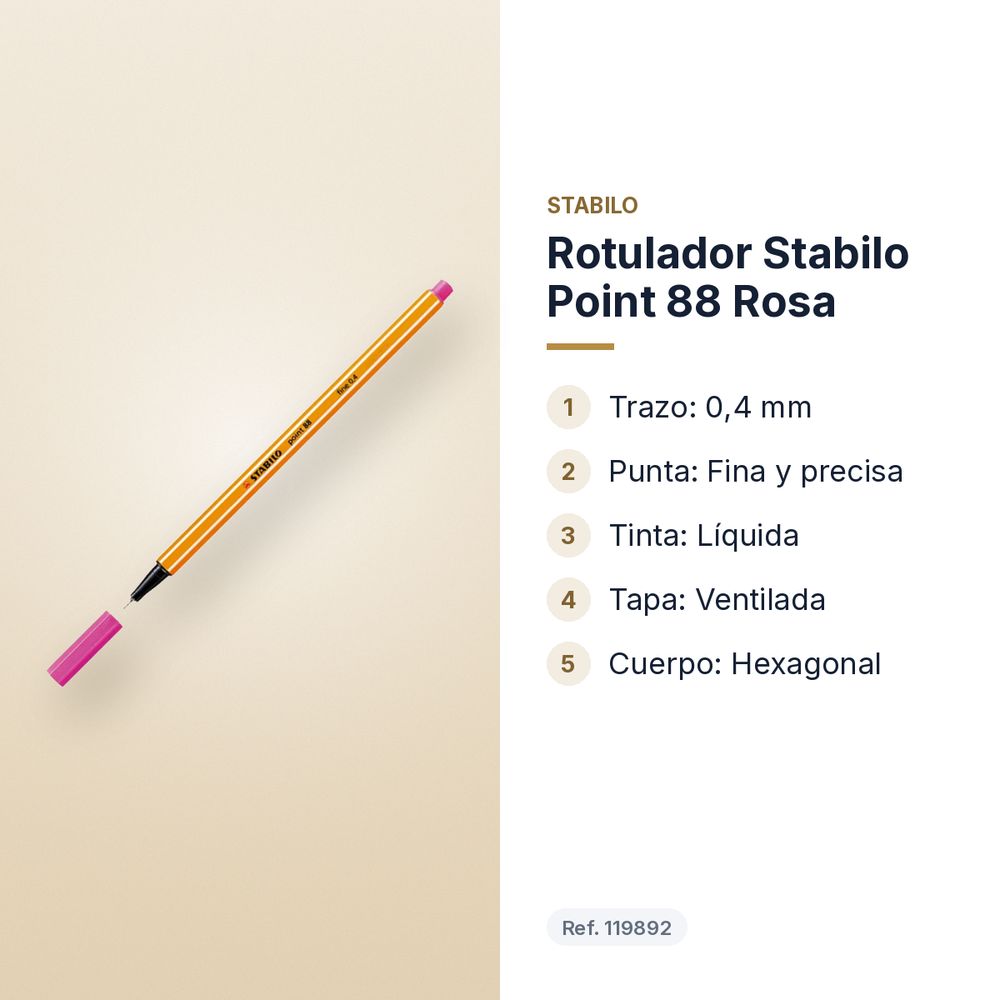 ROTULADOR STABILO POINT 88 ROSA - características principales