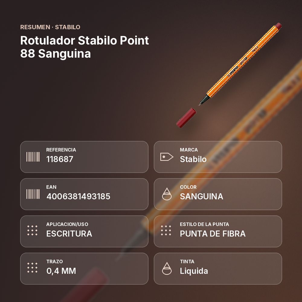 ROTULADOR STABILO POINT 88 SANGUINA - resumen de atributos