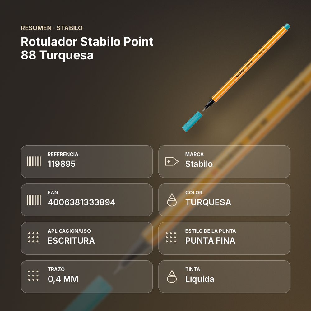 ROTULADOR STABILO POINT 88 TURQUESA - resumen de atributos