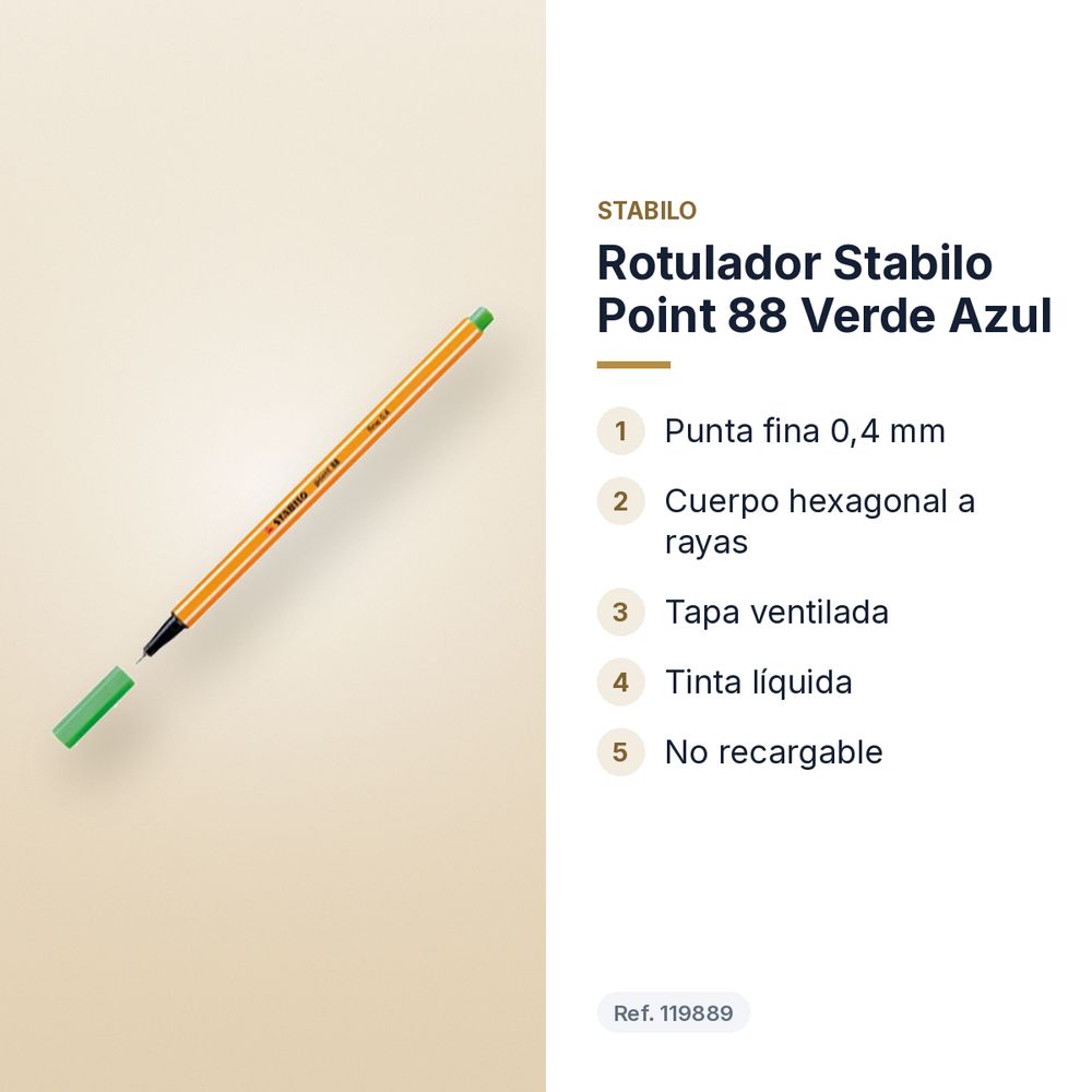 ROTULADOR STABILO POINT 88 VERDE AZUL - características principales