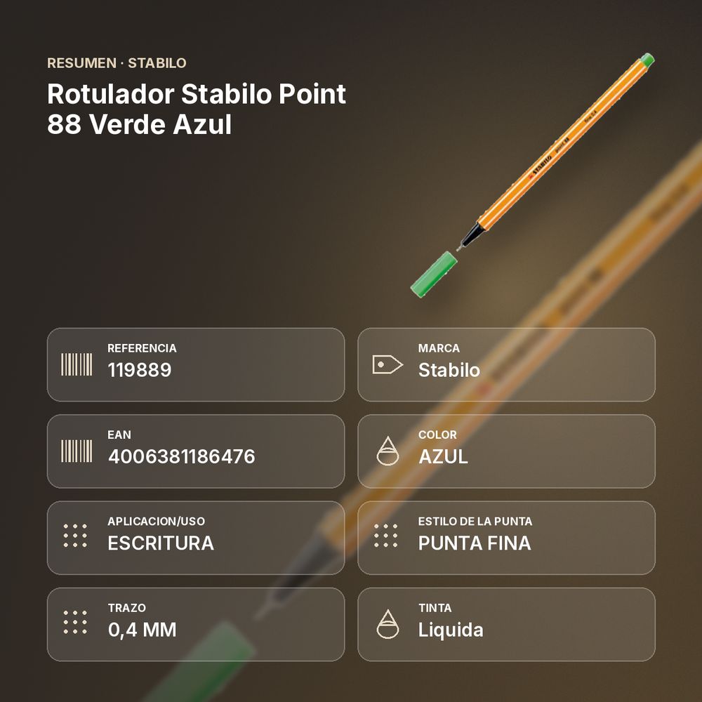 ROTULADOR STABILO POINT 88 VERDE AZUL - resumen de atributos