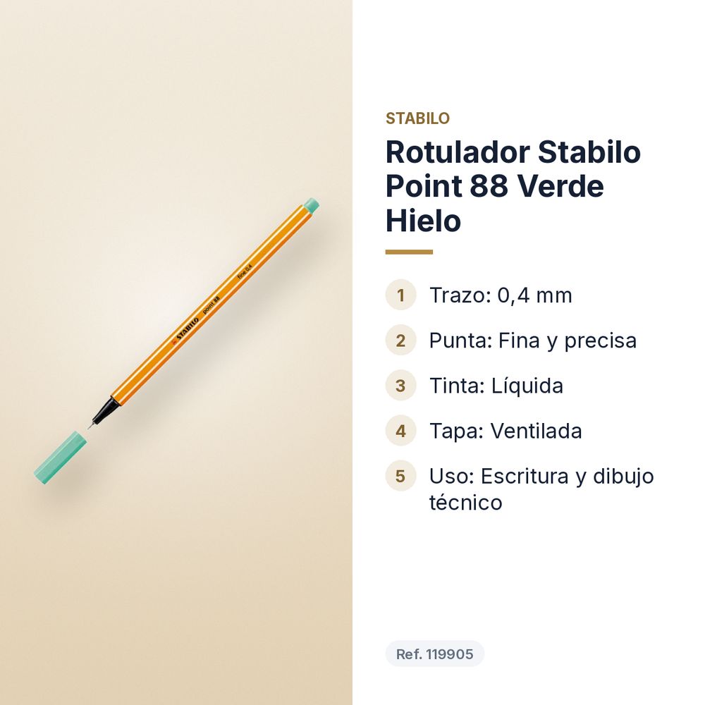 ROTULADOR STABILO POINT 88 VERDE HIELO  - características principales