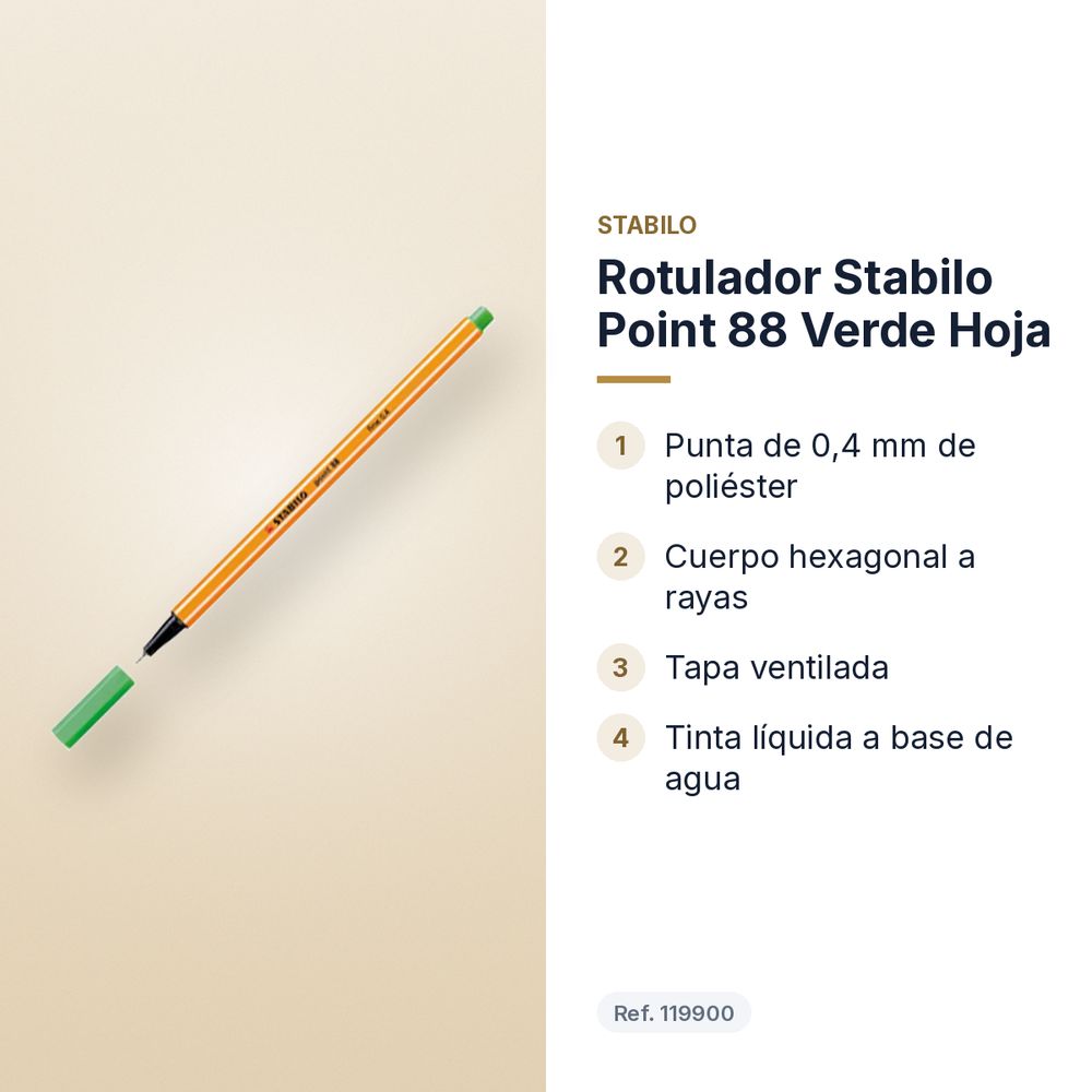 ROTULADOR STABILO POINT 88 VERDE HOJA  - características principales