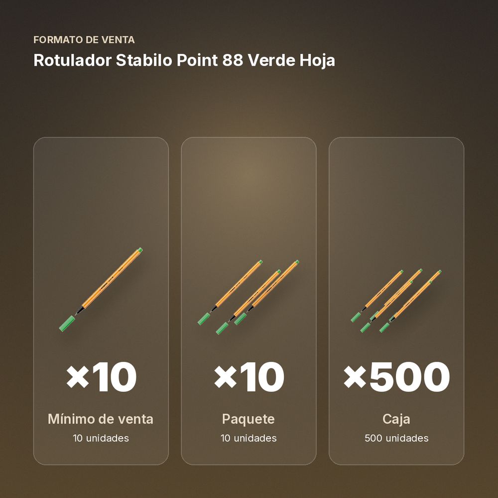 ROTULADOR STABILO POINT 88 VERDE HOJA  - formato de venta: paquete de 10, caja de 500