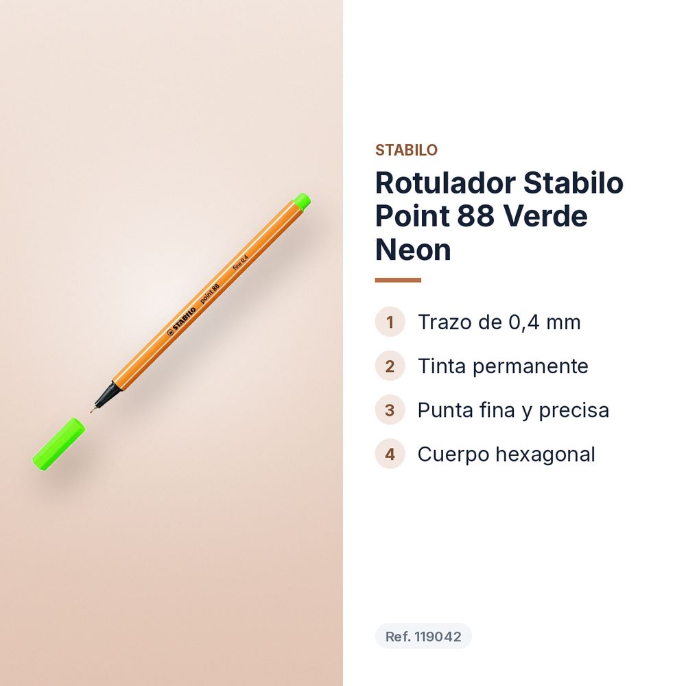 ROTULADOR STABILO POINT 88 VERDE NEON  - características principales