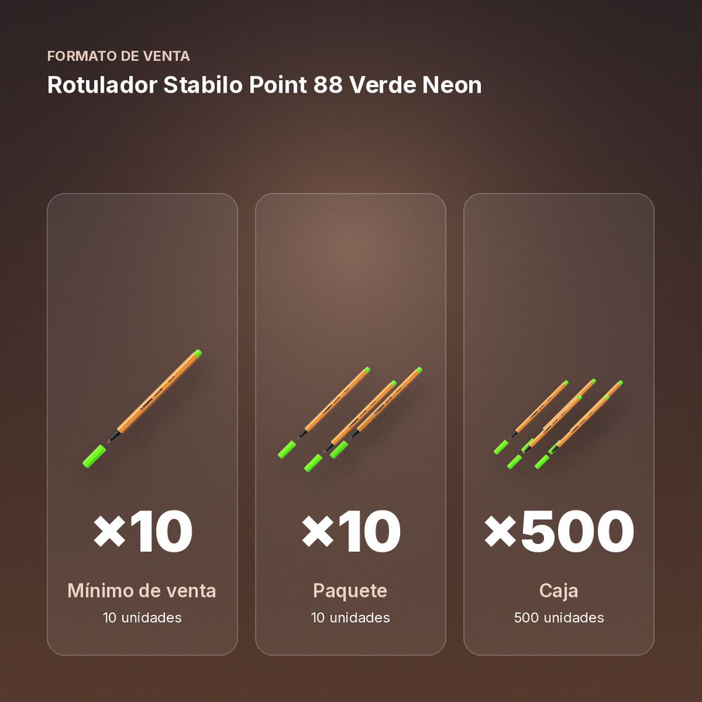 ROTULADOR STABILO POINT 88 VERDE NEON  - formato de venta: paquete de 10, caja de 500