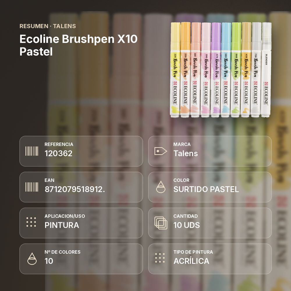 ECOLINE BRUSHPEN X10 PASTEL - resumen de atributos