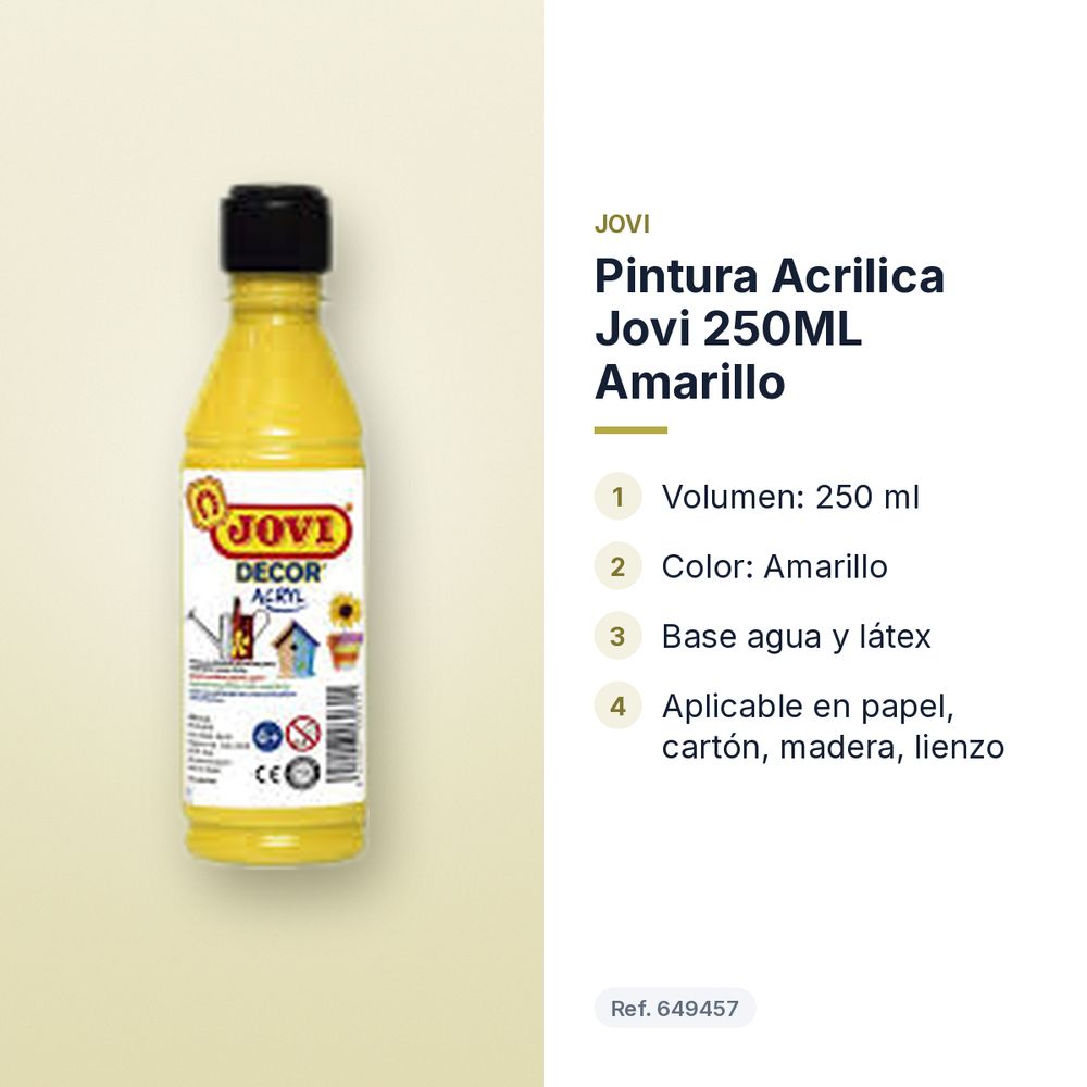 PINTURA ACRILICA JOVI 250ML AMARILLO - características principales