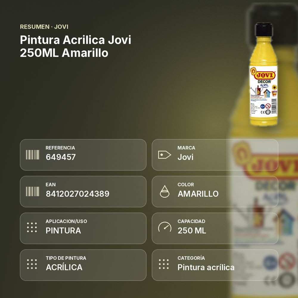 PINTURA ACRILICA JOVI 250ML AMARILLO - resumen de atributos