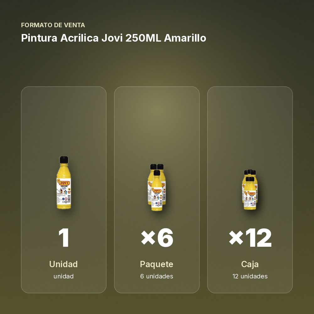 PINTURA ACRILICA JOVI 250ML AMARILLO - formato de venta: paquete de 6, caja de 12