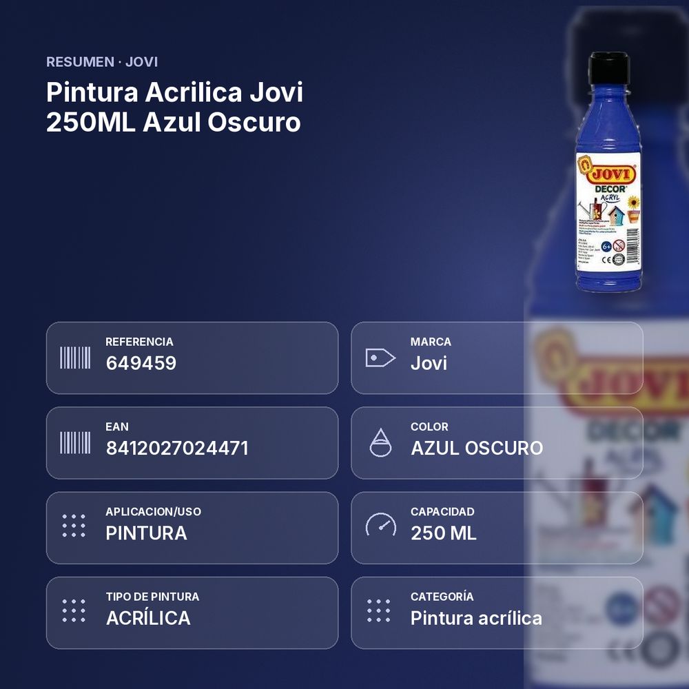PINTURA ACRILICA JOVI 250ML AZUL OSCURO - resumen de atributos