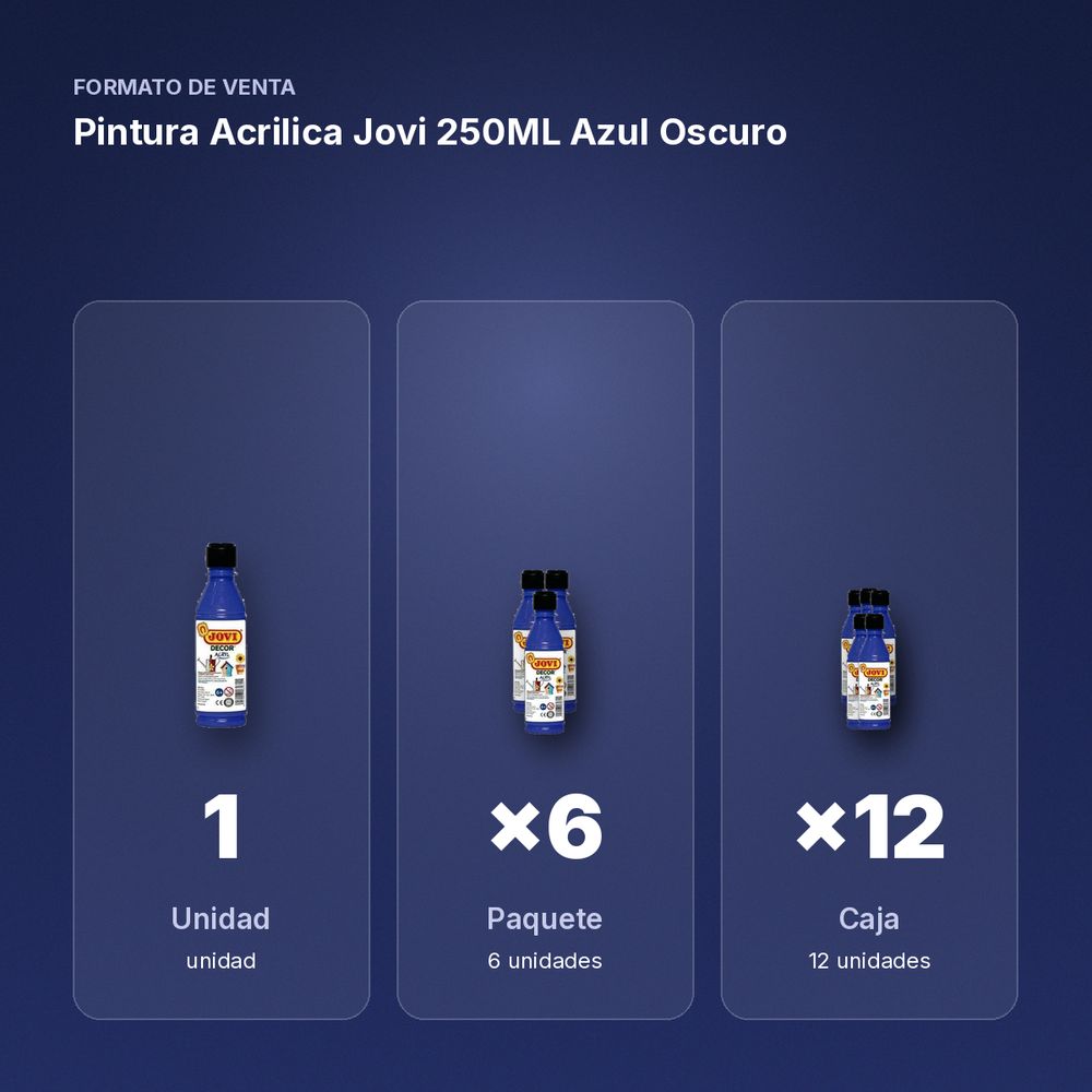 PINTURA ACRILICA JOVI 250ML AZUL OSCURO - formato de venta: paquete de 6, caja de 12