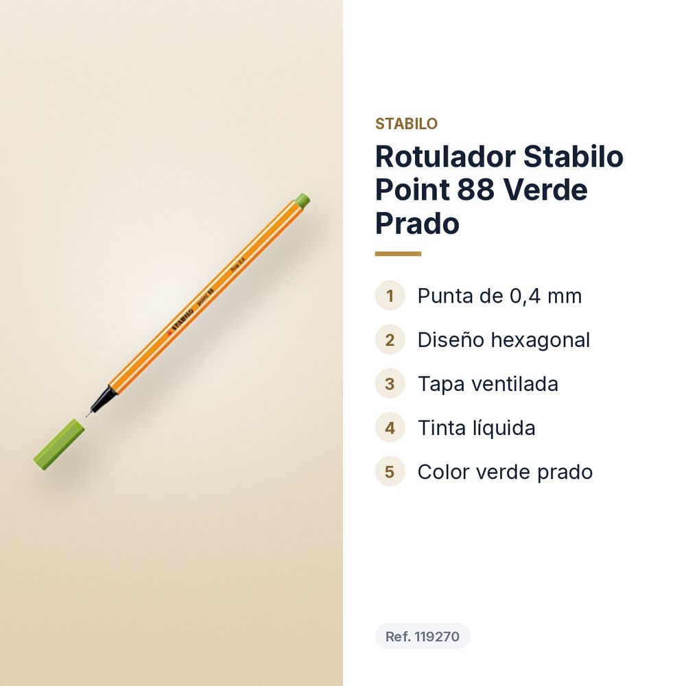 ROTULADOR STABILO POINT 88 VERDE PRADO - características principales