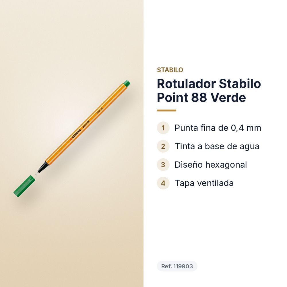 ROTULADOR STABILO POINT 88 VERDE - características principales