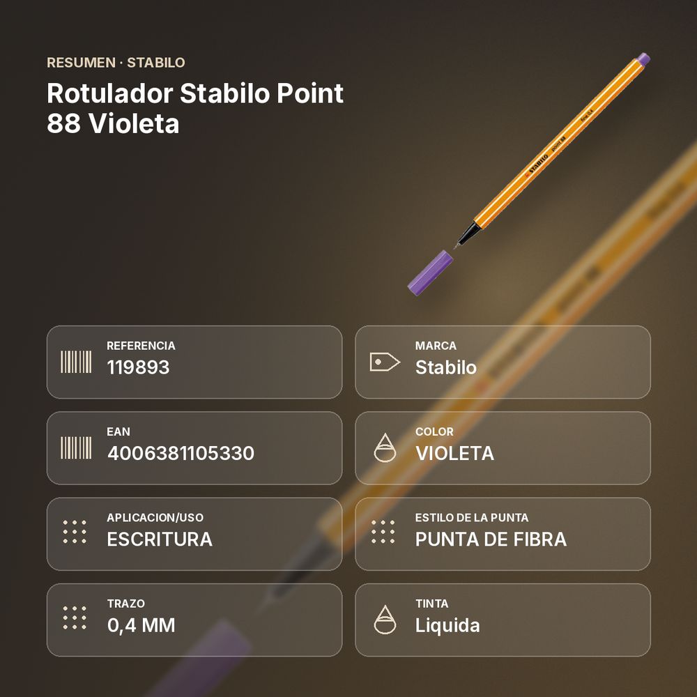 ROTULADOR STABILO POINT 88 VIOLETA - resumen de atributos