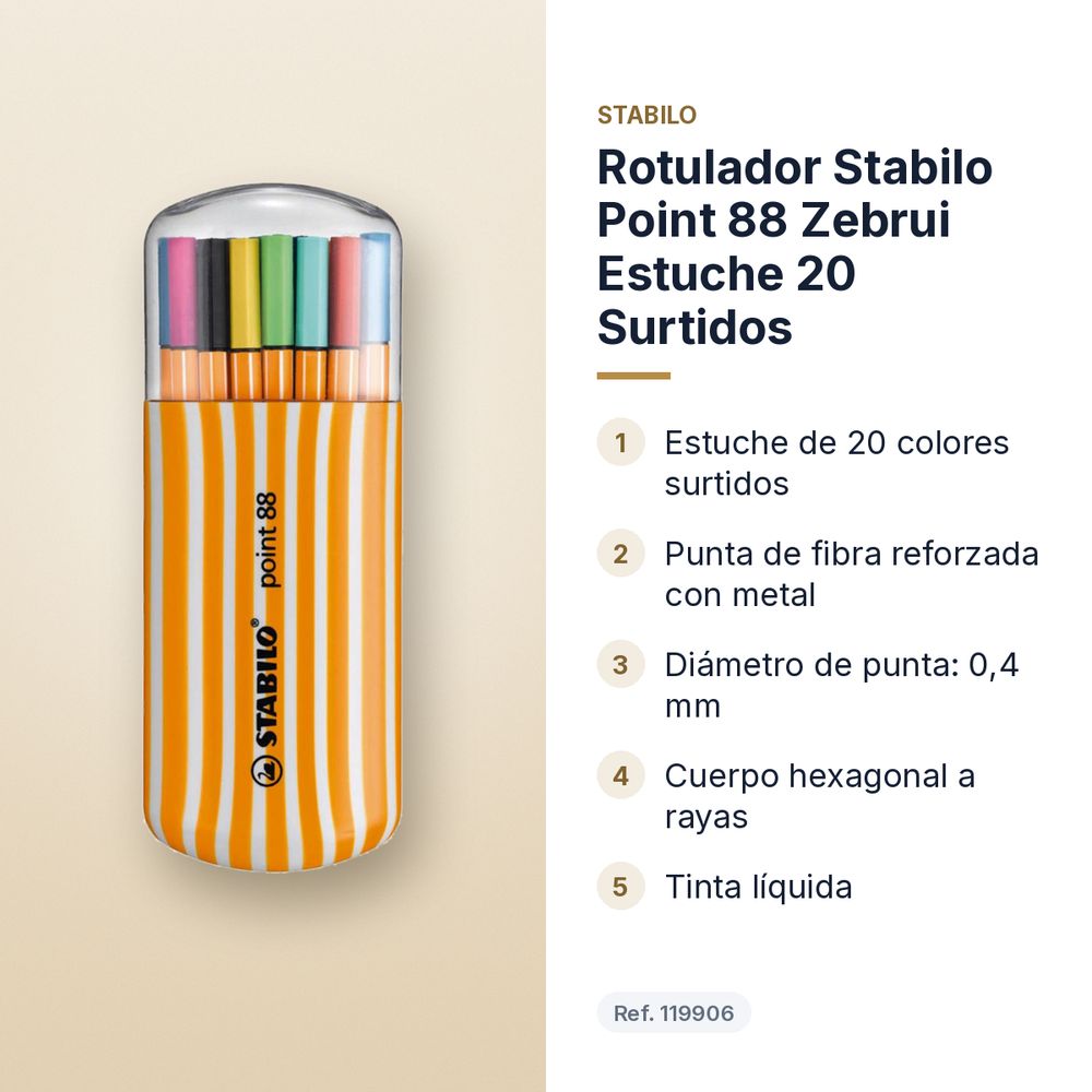 ROTULADOR STABILO POINT 88 ZEBRUI ESTUCHE 20  SURTIDOS  - características principales