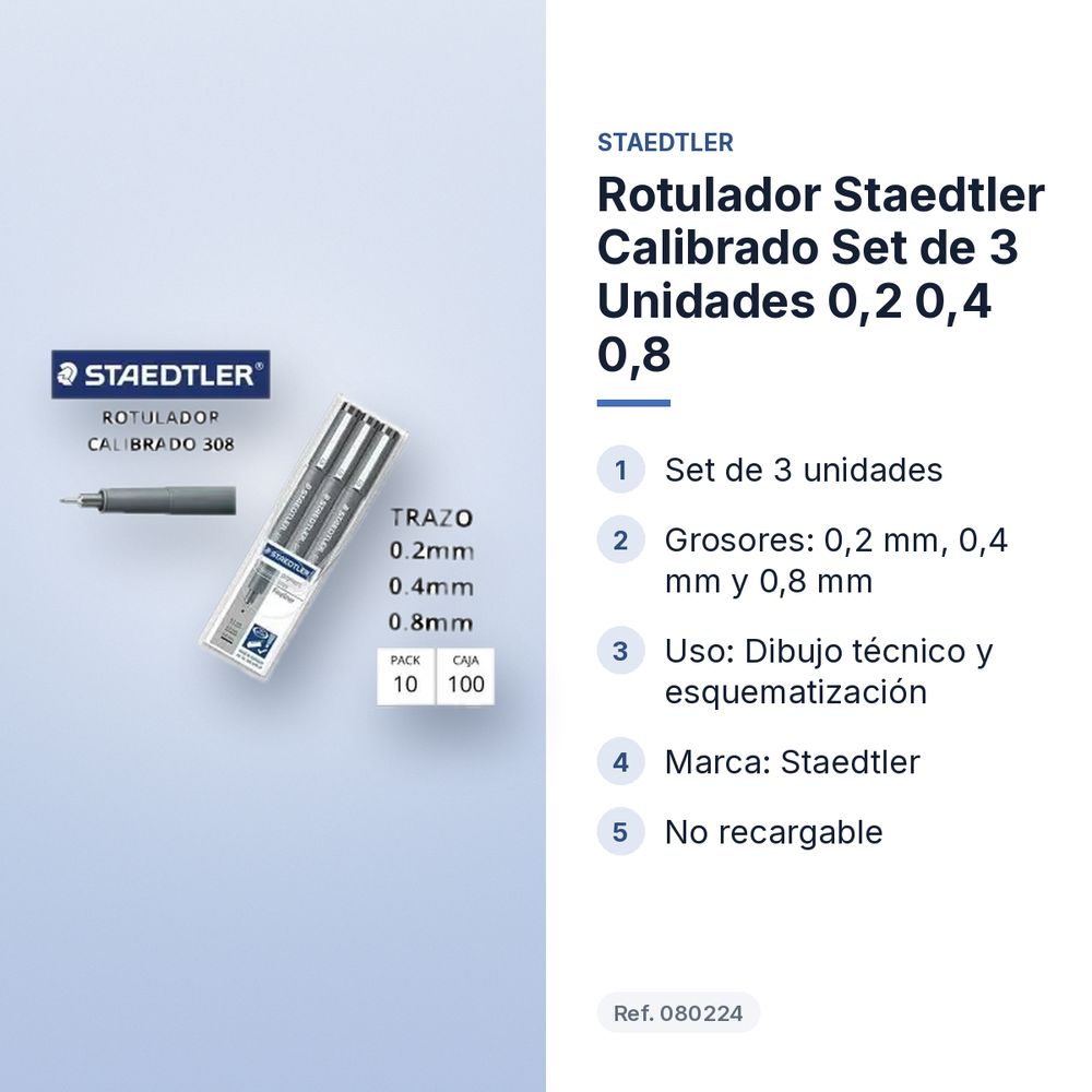 ROTULADOR STAEDTLER CALIBRADO SET DE 3 UNIDADES 0,2 0,4 0,8 - características principales