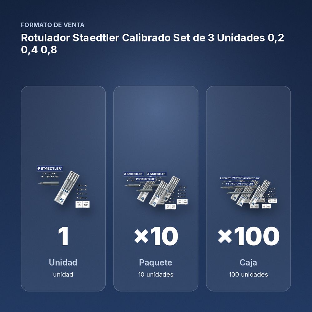 ROTULADOR STAEDTLER CALIBRADO SET DE 3 UNIDADES 0,2 0,4 0,8 - formato de venta: paquete de 10, caja de 100