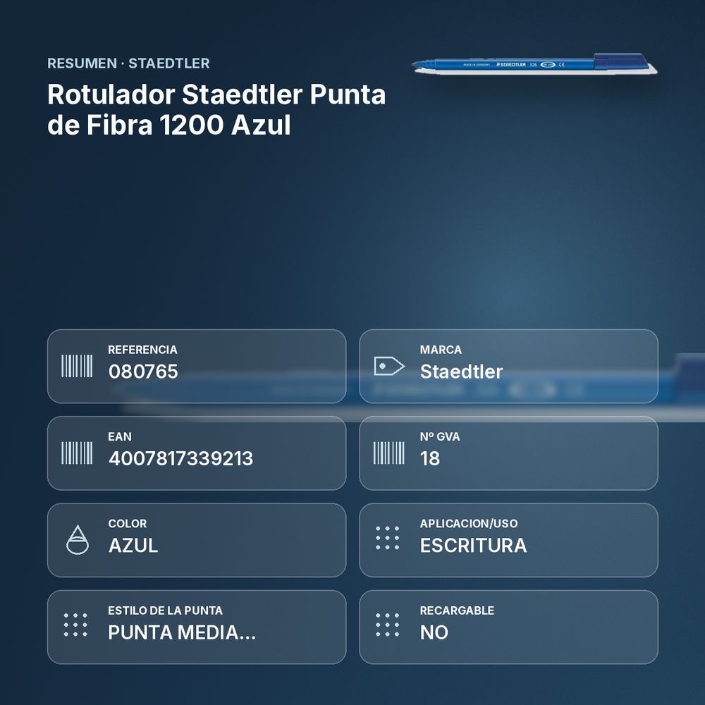 ROTULADOR STAEDTLER PUNTA DE FIBRA 1200 AZUL - resumen de atributos