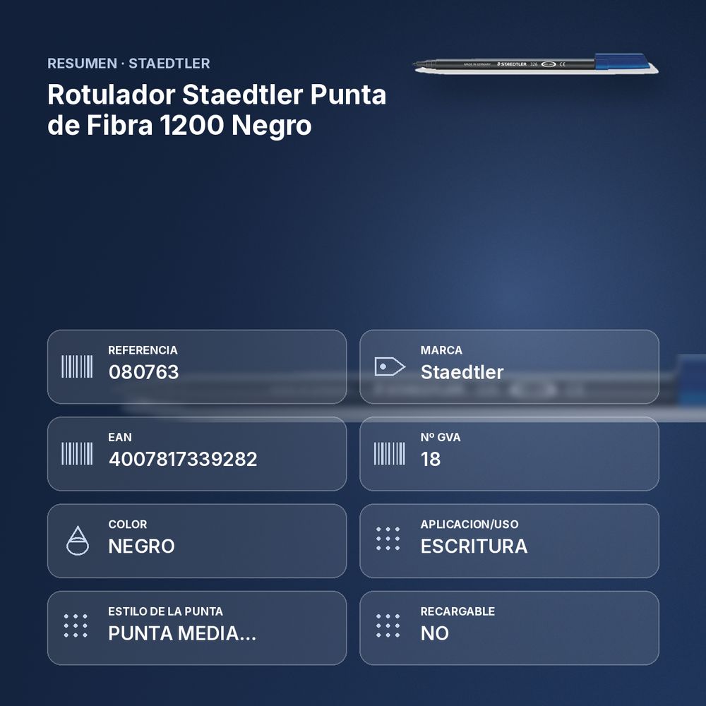 ROTULADOR STAEDTLER PUNTA DE FIBRA 1200 NEGRO - resumen de atributos