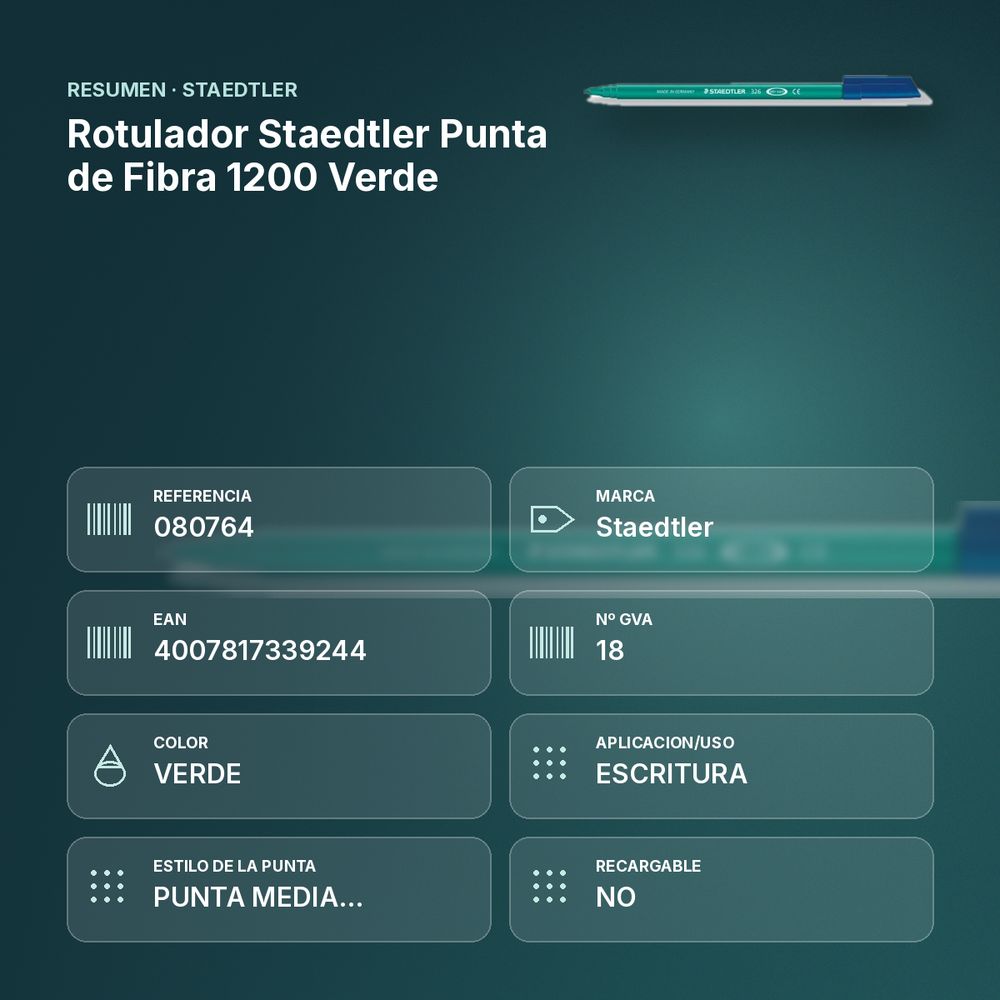 ROTULADOR STAEDTLER PUNTA DE FIBRA 1200 VERDE - resumen de atributos