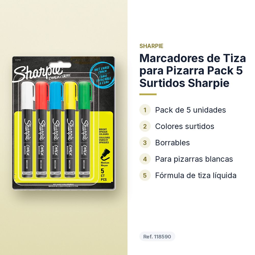 MARCADORES DE TIZA PARA PIZARRA PACK 5 SURTIDOS SHARPIE - características principales