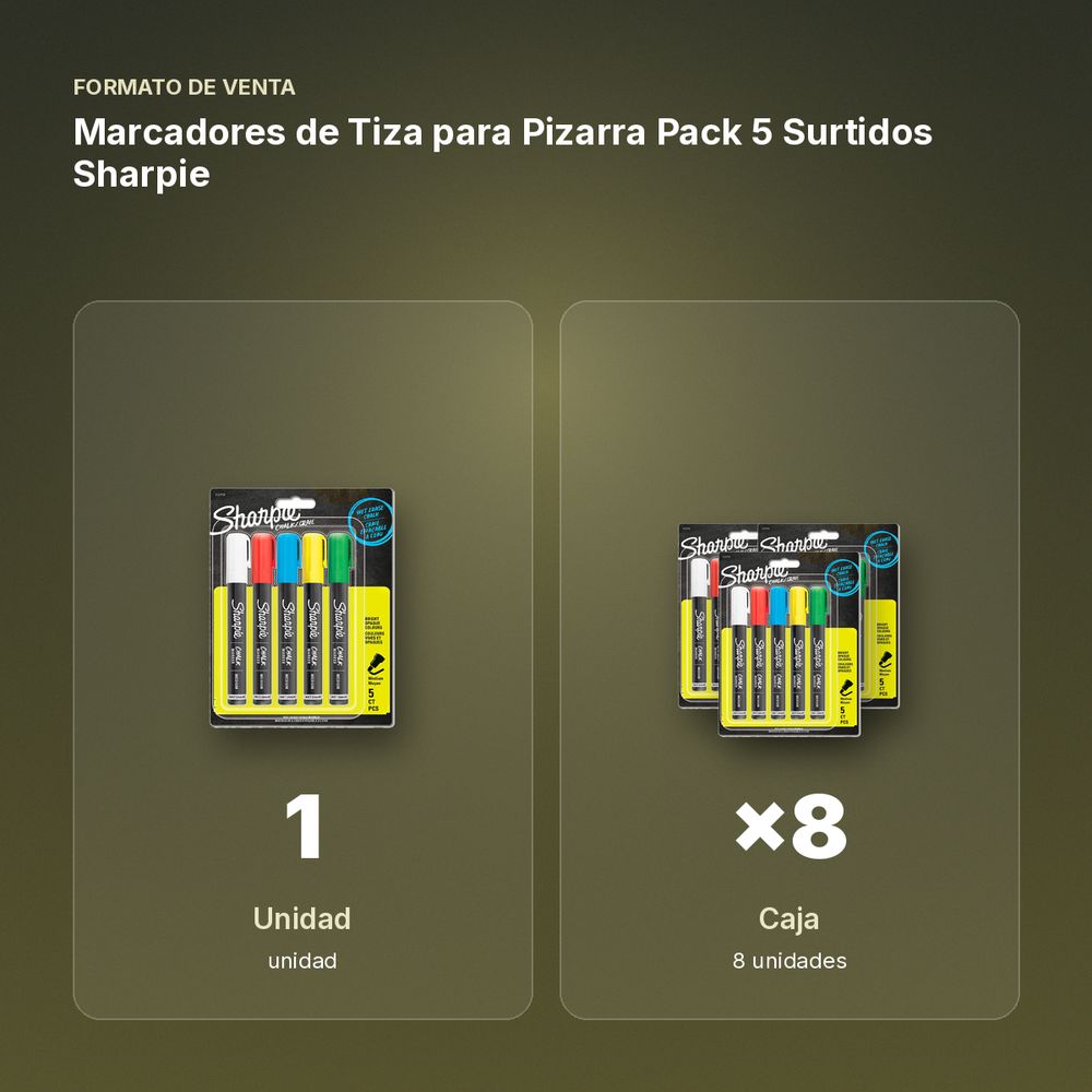 MARCADORES DE TIZA PARA PIZARRA PACK 5 SURTIDOS SHARPIE - formato de venta: caja de 8