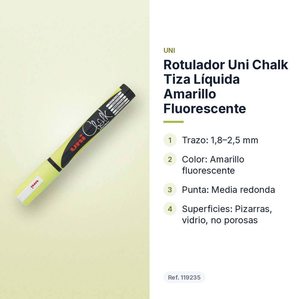 ROTULADOR UNI CHALK TIZA LÍQUIDA AMARILLO FLUORESCENTE - características principales