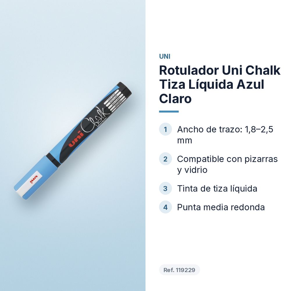ROTULADOR UNI CHALK TIZA LÍQUIDA AZUL CLARO - características principales