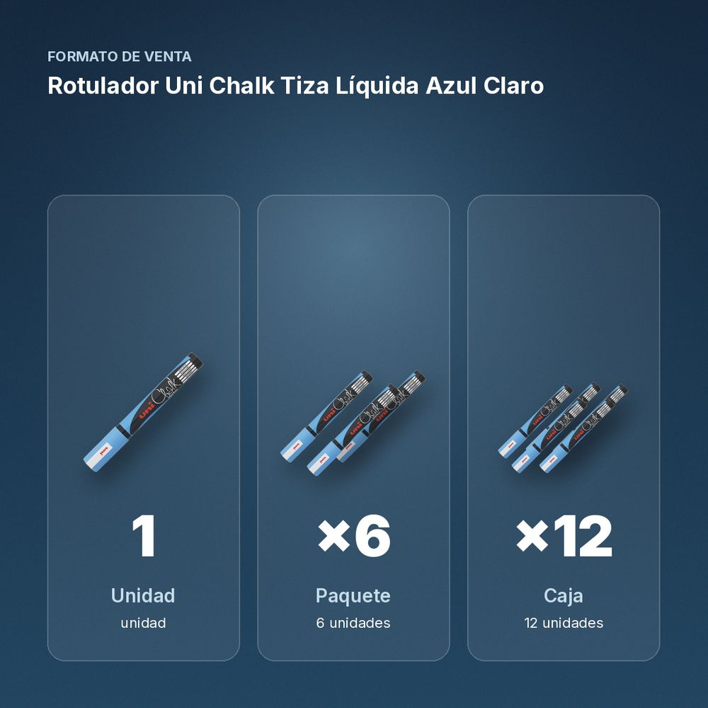 ROTULADOR UNI CHALK TIZA LÍQUIDA AZUL CLARO - formato de venta: paquete de 6, caja de 12