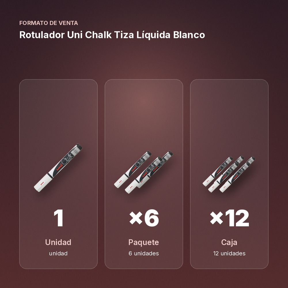 ROTULADOR UNI CHALK TIZA LÍQUIDA BLANCO - formato de venta: paquete de 6, caja de 12