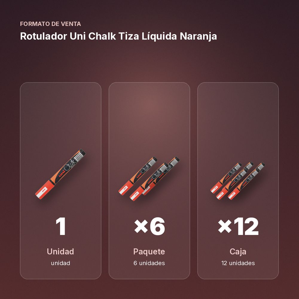 ROTULADOR UNI CHALK TIZA LÍQUIDA NARANJA - formato de venta: paquete de 6, caja de 12
