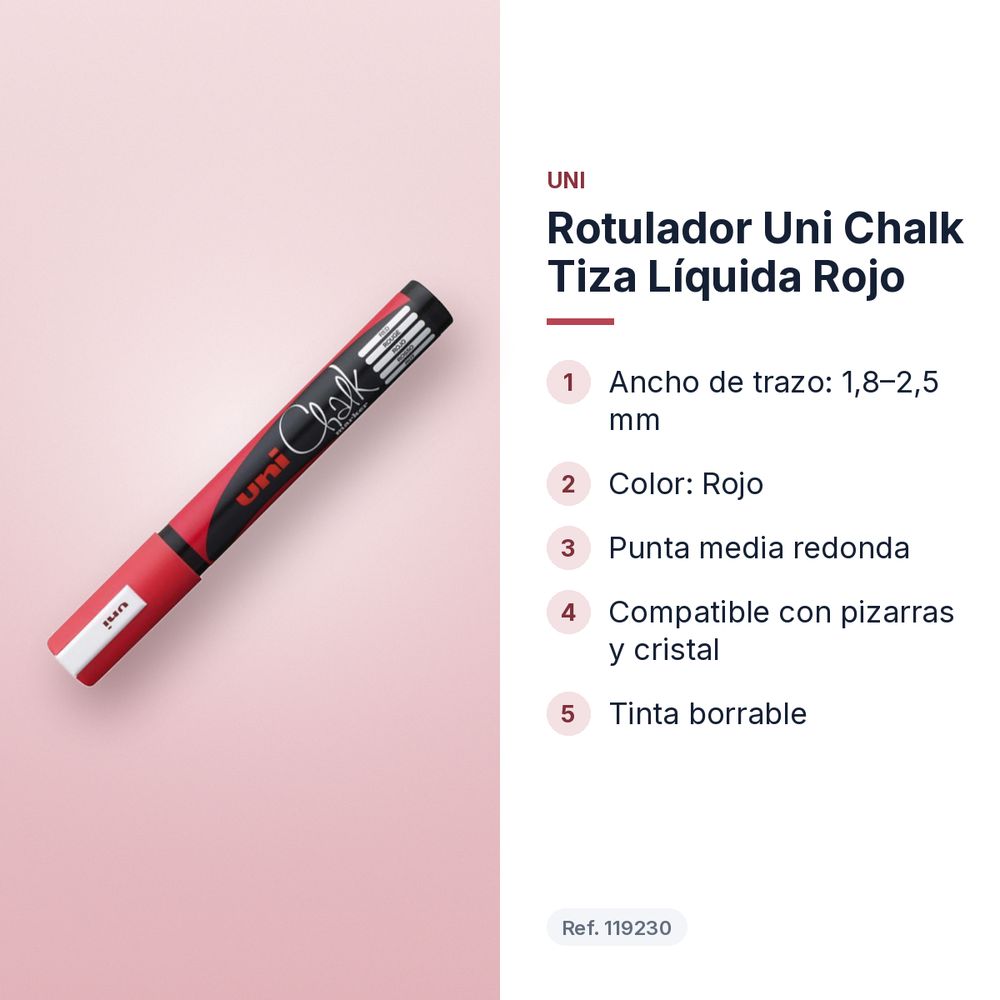 ROTULADOR UNI CHALK TIZA LÍQUIDA ROJO - características principales