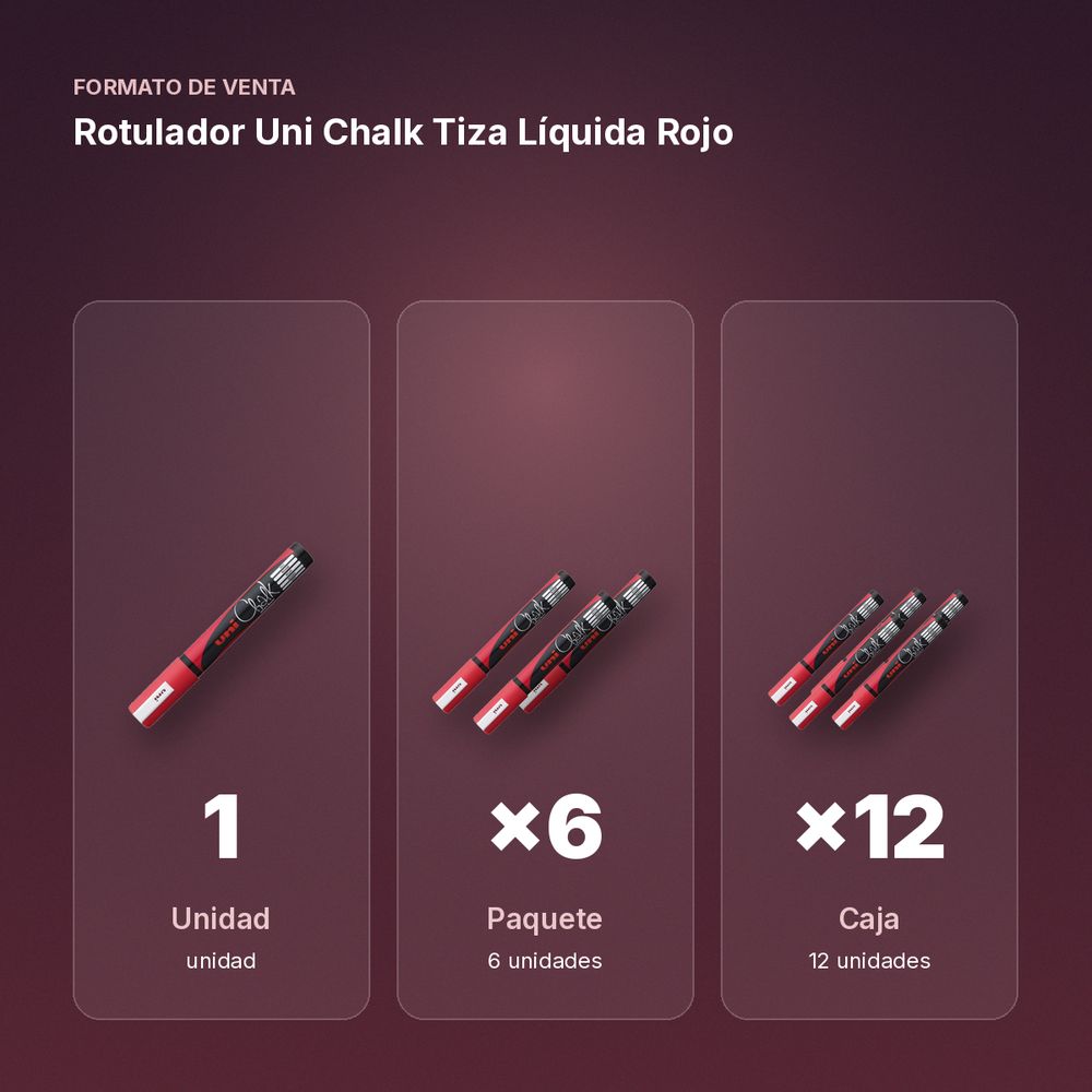 ROTULADOR UNI CHALK TIZA LÍQUIDA ROJO - formato de venta: paquete de 6, caja de 12