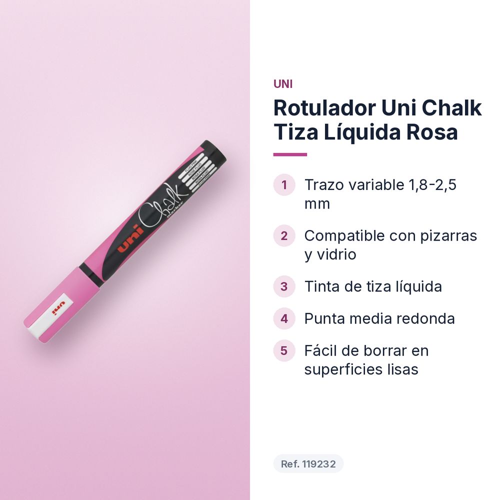 ROTULADOR UNI CHALK TIZA LÍQUIDA ROSA - características principales