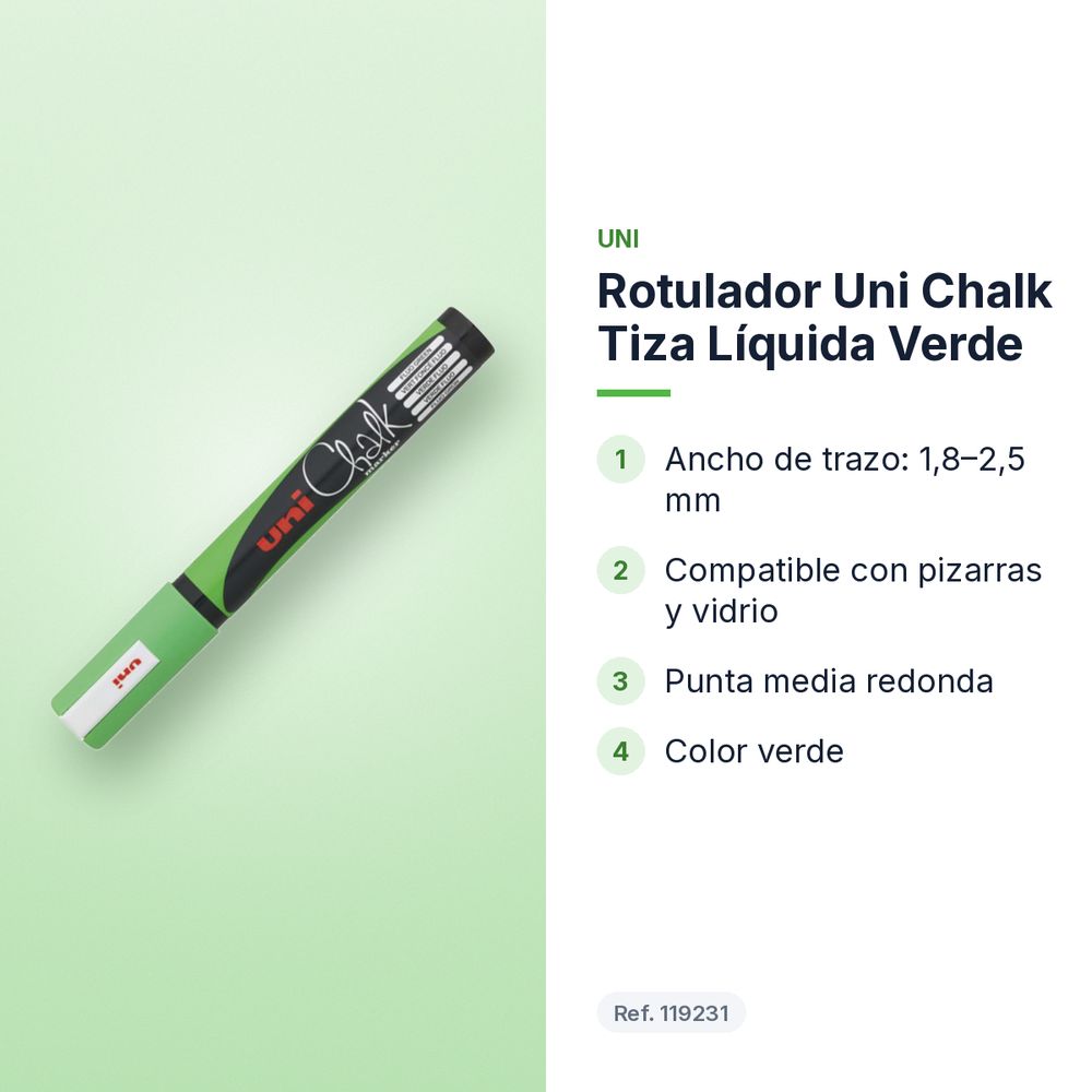 ROTULADOR UNI CHALK TIZA LÍQUIDA VERDE - características principales