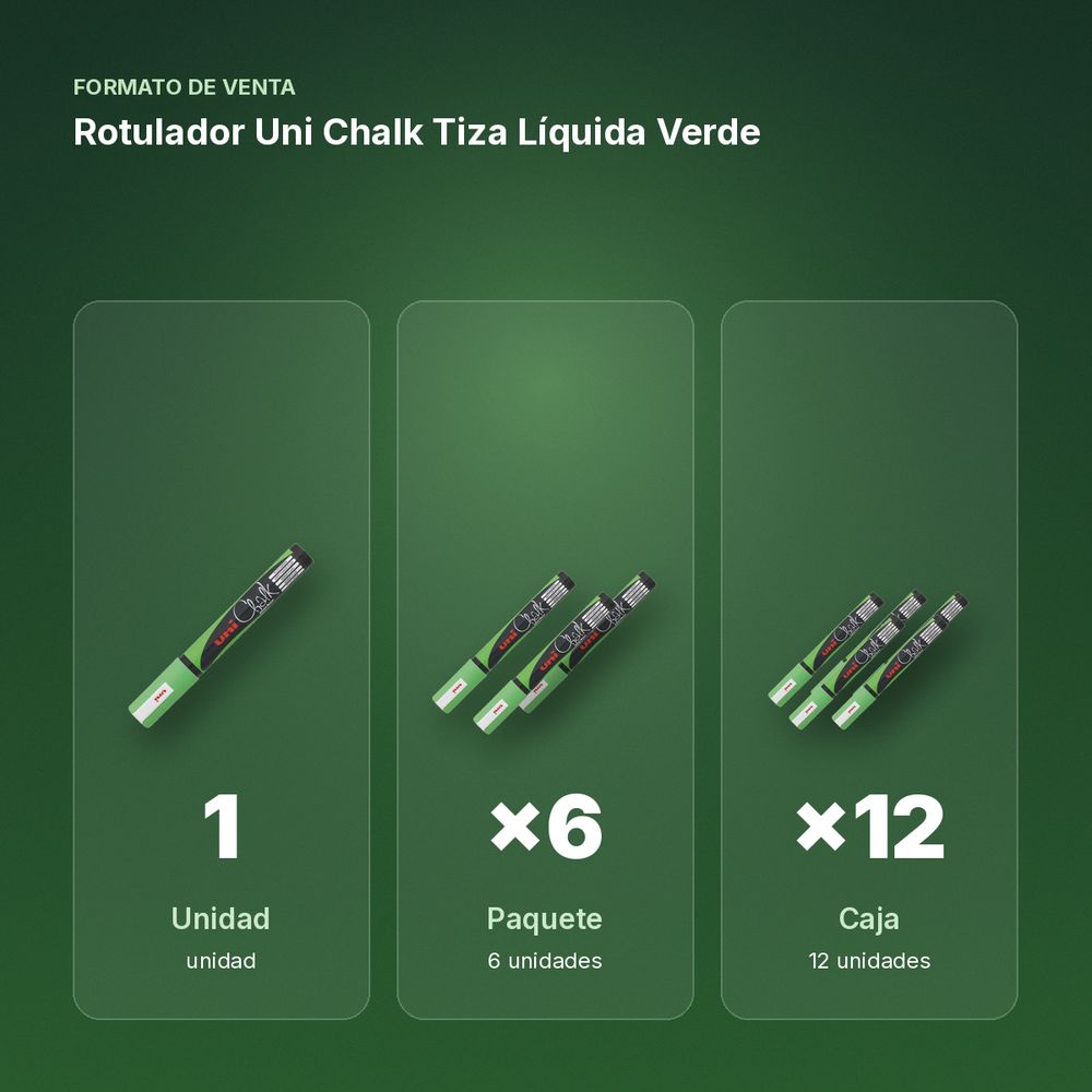 ROTULADOR UNI CHALK TIZA LÍQUIDA VERDE - formato de venta: paquete de 6, caja de 12