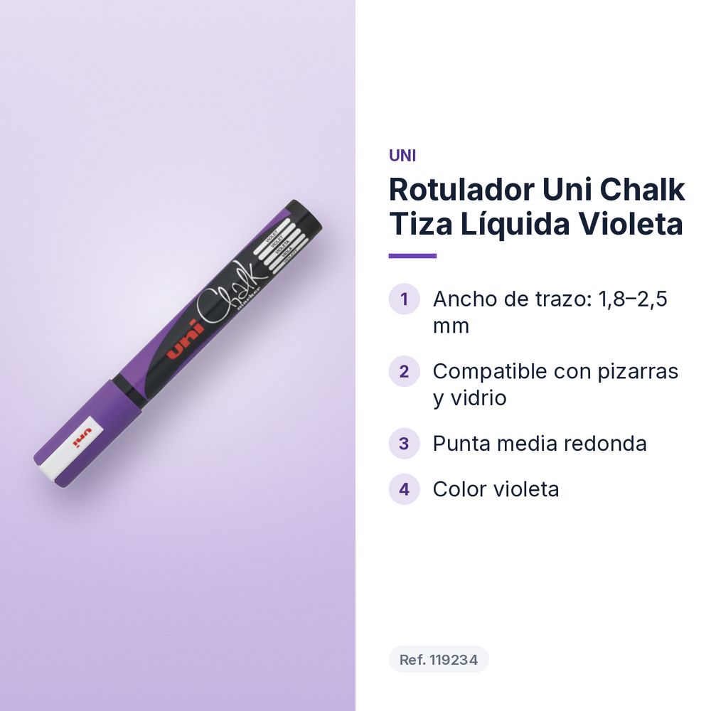 ROTULADOR UNI CHALK TIZA LÍQUIDA VIOLETA - características principales