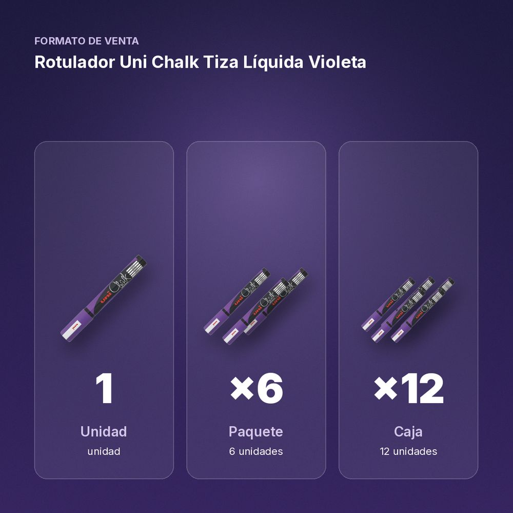 ROTULADOR UNI CHALK TIZA LÍQUIDA VIOLETA - formato de venta: paquete de 6, caja de 12