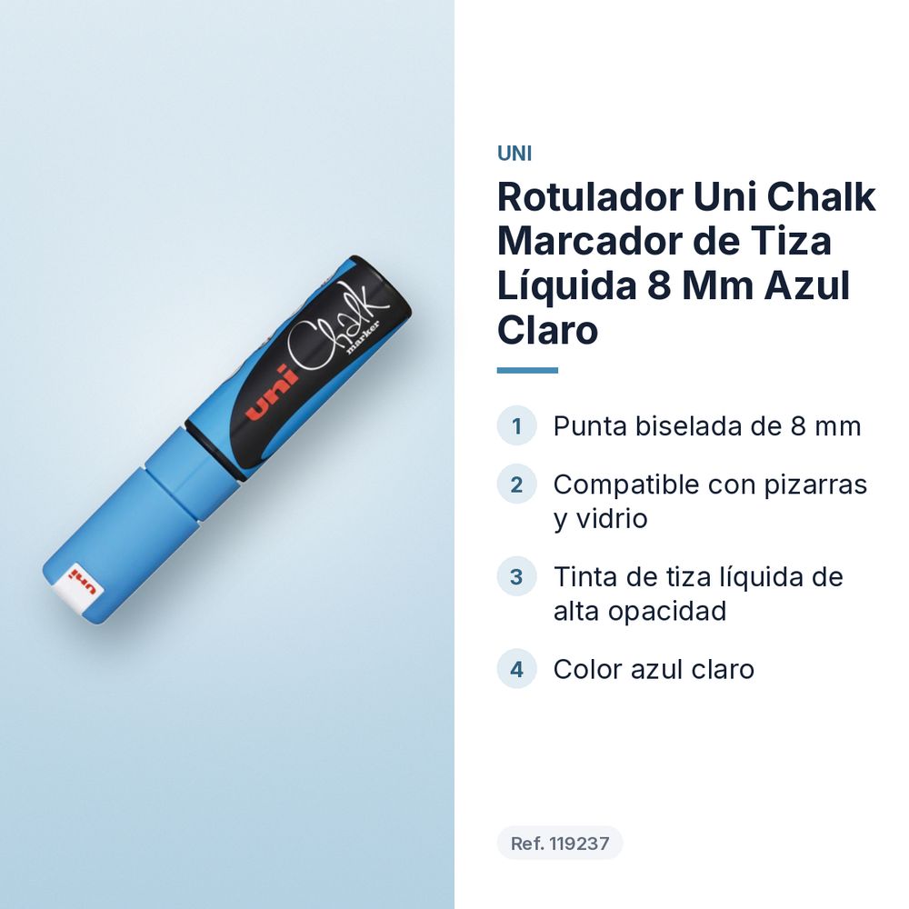 ROTULADOR UNI CHALK MARCADOR DE TIZA LÍQUIDA 8 MM AZUL CLARO - características principales