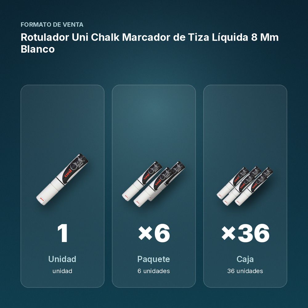 ROTULADOR UNI CHALK MARCADOR DE TIZA LÍQUIDA 8 MM BLANCO - formato de venta: paquete de 6, caja de 36