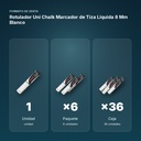 ROTULADOR UNI CHALK MARCADOR DE TIZA LÍQUIDA 8 MM BLANCO - formato de venta: paquete de 6, caja de 36